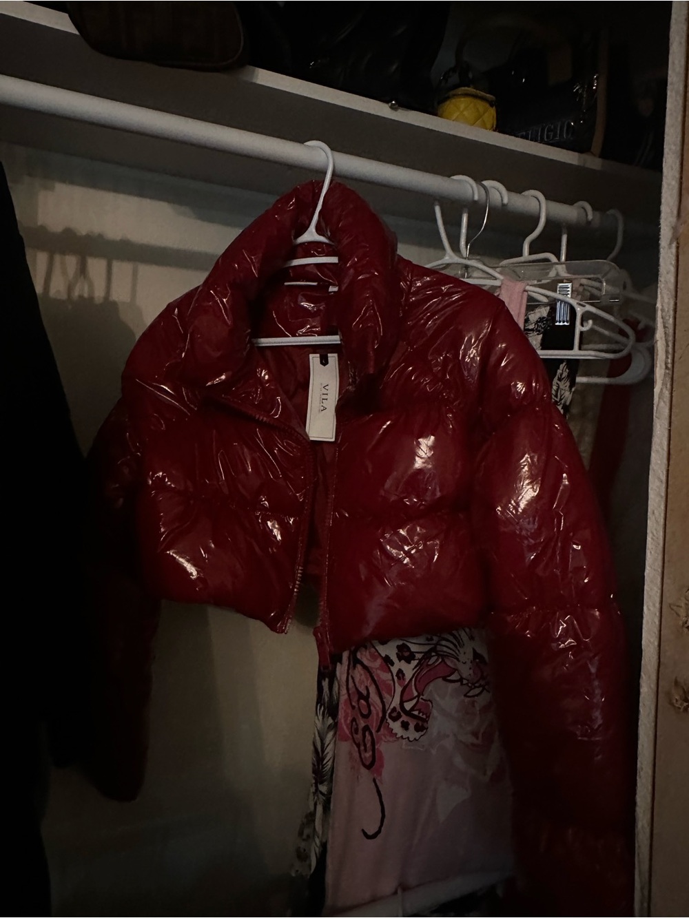Red Gloss Cropped Puffer Jacket